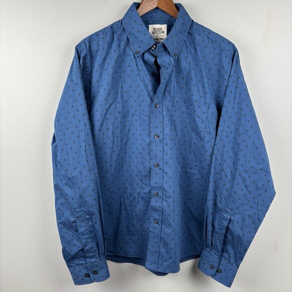 Blake Shelton Lands End Dress Shirt Mens Medium 15-15.5 Button Blue Geese Print - Picture 2 of 11